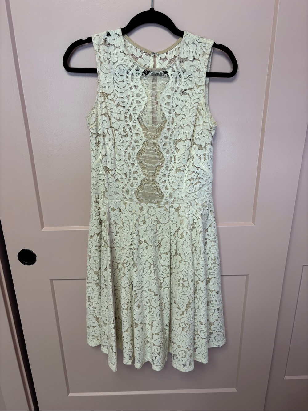 Wedding Sorority Graduation Lace White Cream Cut Out Dress Fit and Flare